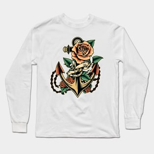 Anchor with Rose old school tattoo Long Sleeve T-Shirt